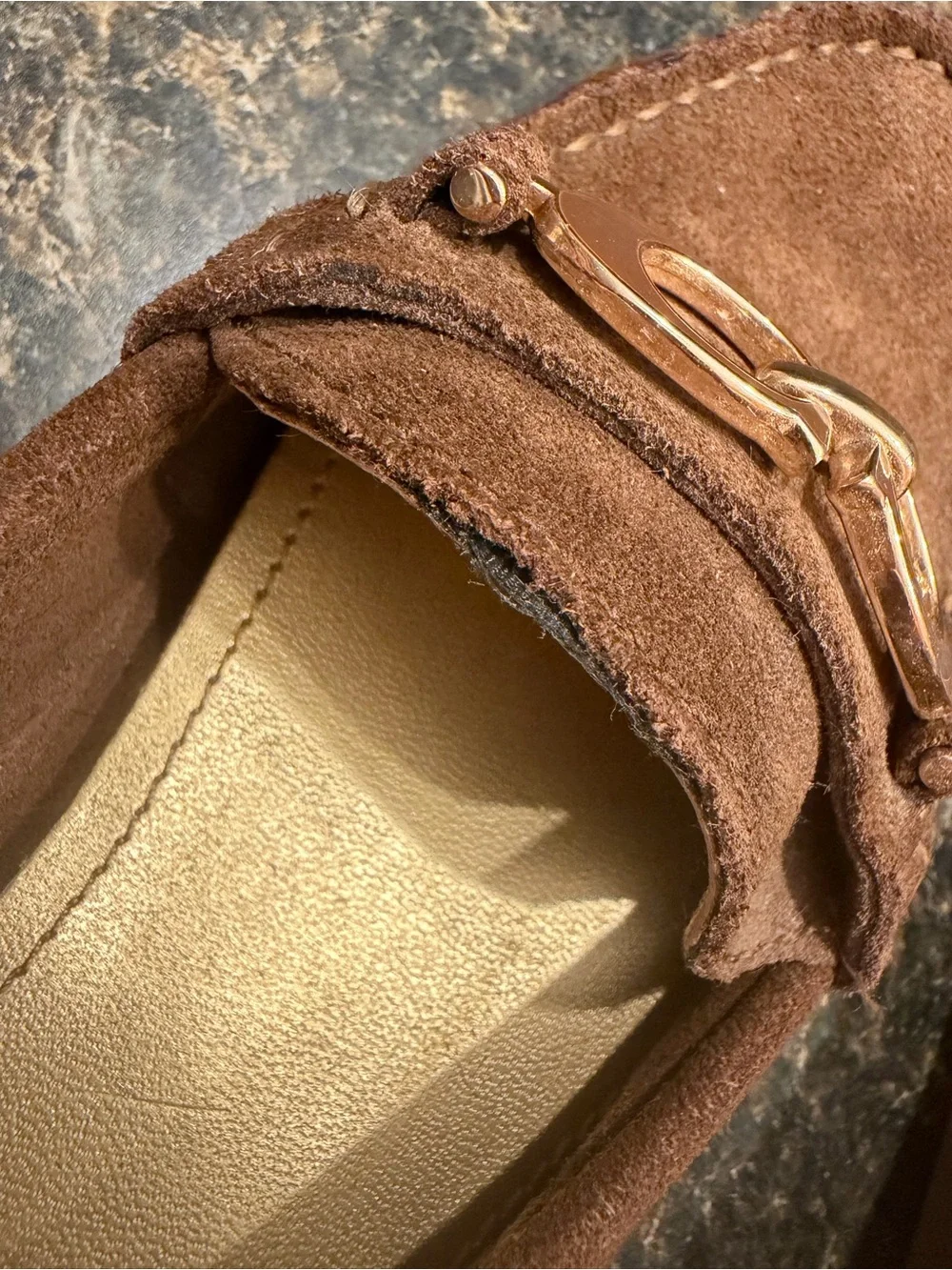 Coach Brown Suede Loafers with Gold Hardware
